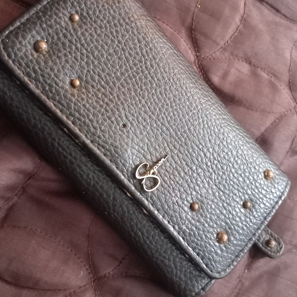Black Leather Wallet with Studs